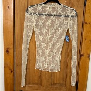 Free People NWT Elegant Cream Lace Long Sleeve Top